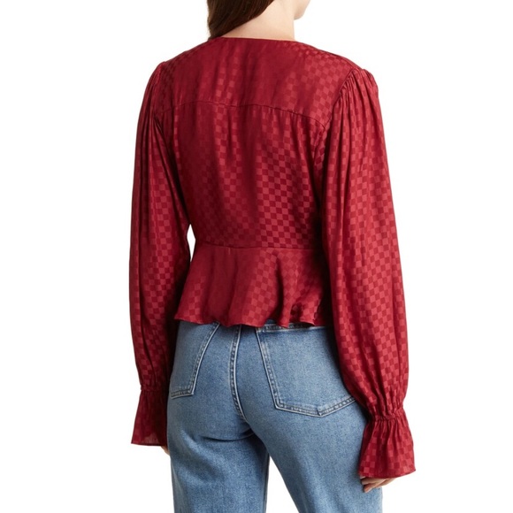 48• WAYF Long Sleeve Peplum Tie Front Blouse XS - Picture 2 of 10